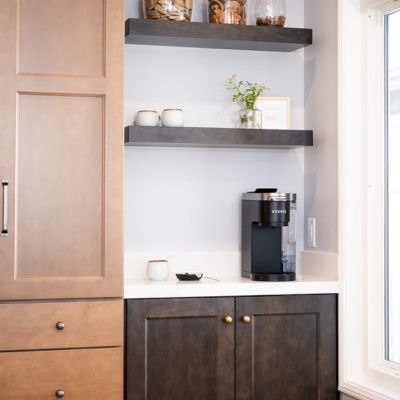 kitchen renovation with coffee bar next to cabinets