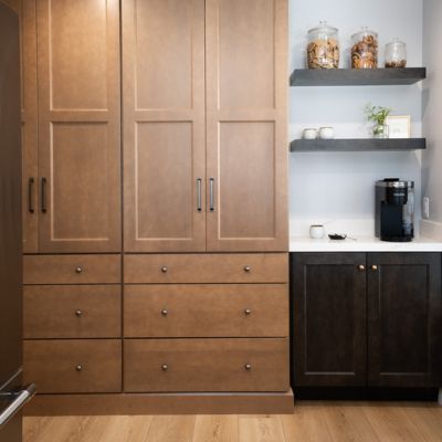 kitchen remodel with coffee bar and wood cabinets