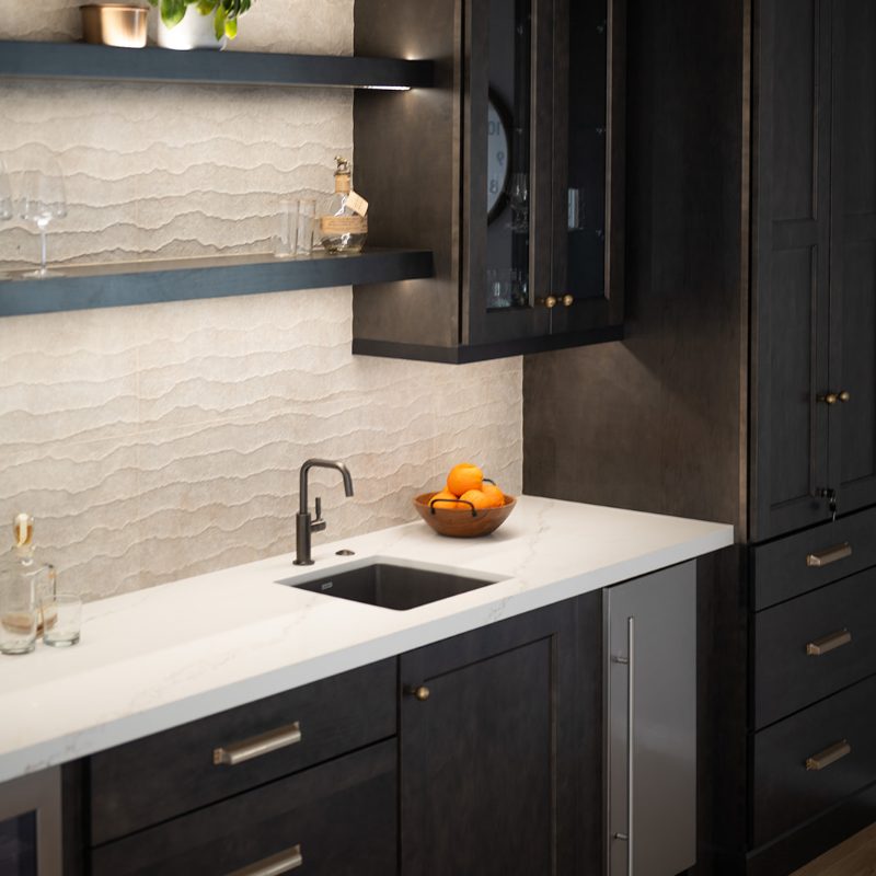 backsplash and countertops with sink