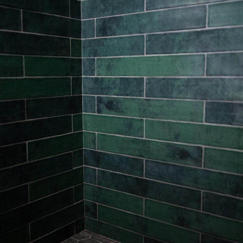 green shower tiles